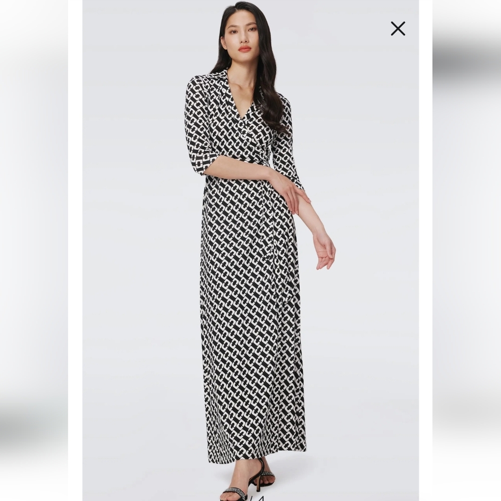 NWT Diane von Furstenburg - Abigail Silk Jersey Midi Wrap Dress Black Size 4